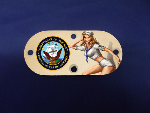 Custom Oval Inspection Cover - Navy Pin Up
